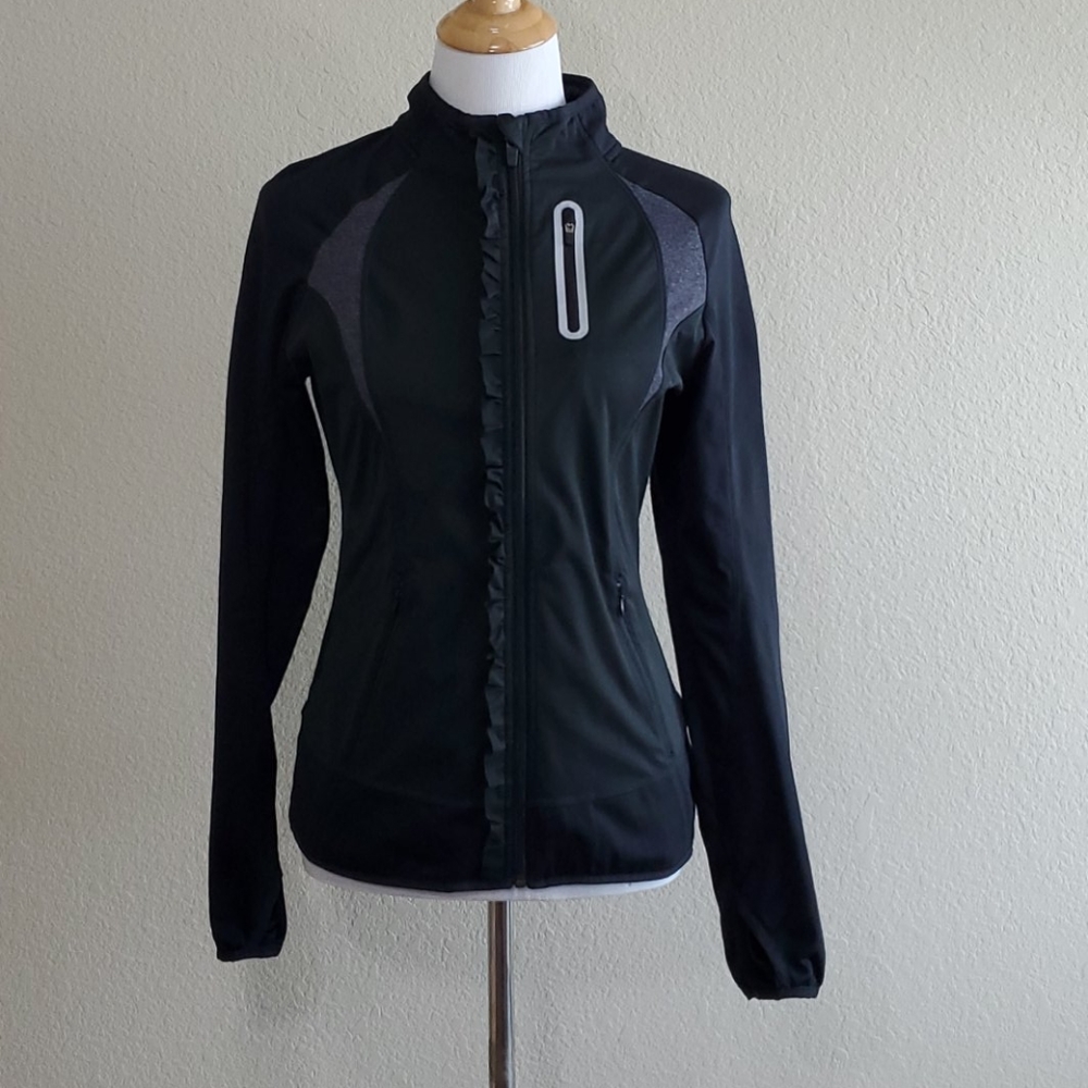 Athleta Prevail Black Ruffle Zip Jacket Sz Small